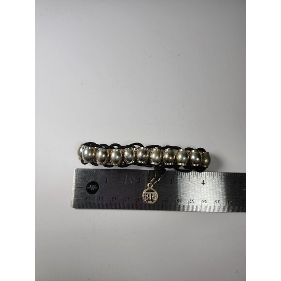 Buddha To Buddha Sterling Silver Bead Bracelet With Black Cord & Logo Charm Adju - Picture 8 of 8